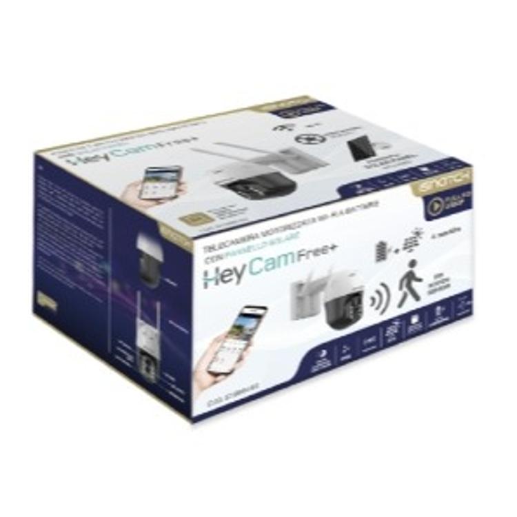 Embalaža ISNATCH kamere KeyCam Pro+ z navedbo funkcij, brezžičnega delovanja, solarnega panela in mobilnega nadzora