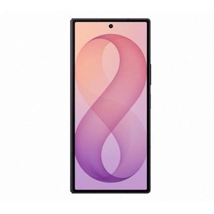 Samsung Galaxy Z Fold8 Ultra 512GB Violet – sprednji pogled na telefon z zunanjim zaslonom, ozkimi robovi in sredinsko kamero.