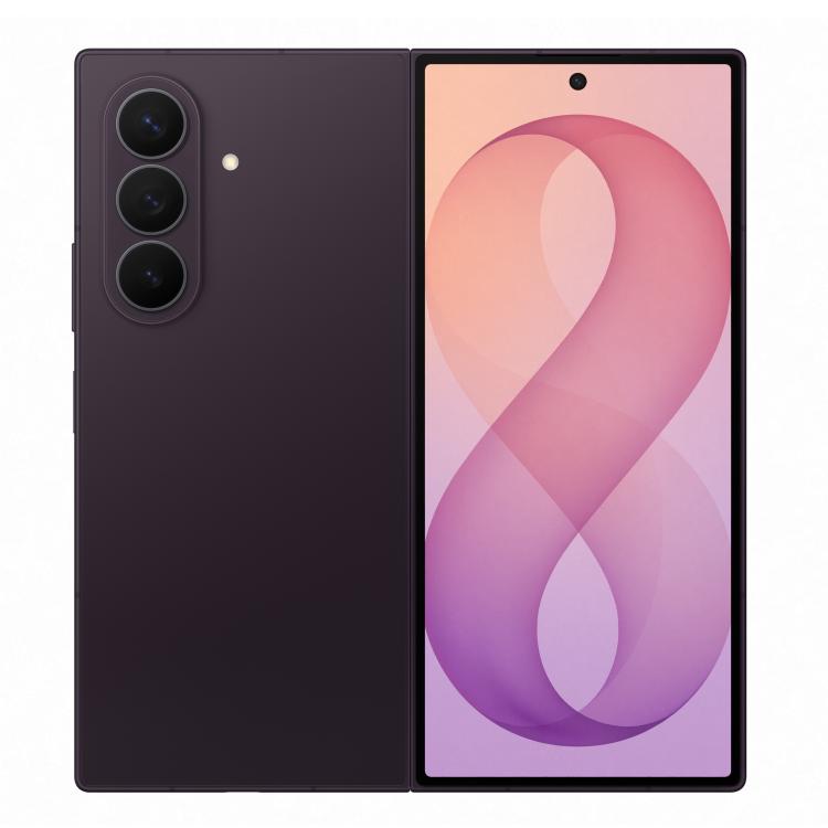 Samsung Galaxy Z Fold8 Ultra 512GB Violet – odprt prepogljiv telefon v vijolični barvi z velikim notranjim zaslonom in trojno kamero.