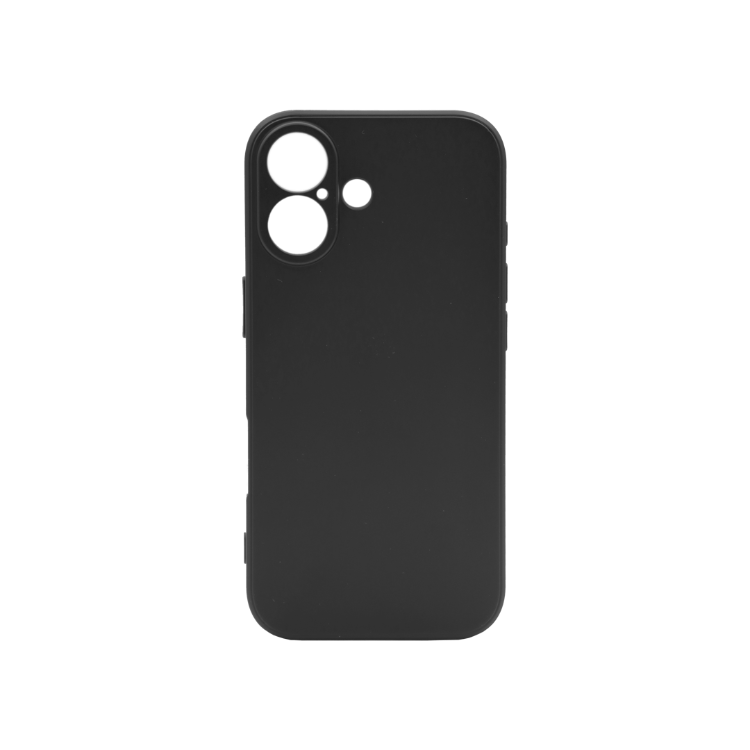 Črn, gumiran zaščitni ovitek za Apple iPhone 17 z minimalističnim dizajnom in natančnimi izrezi za kamere