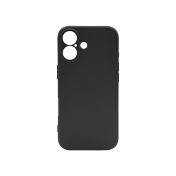 Črn, gumiran zaščitni ovitek za Apple iPhone 17 z minimalističnim dizajnom in natančnimi izrezi za kamere