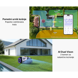 Prikaz sistema AI Dual Vision pri robotski kosilnici ANTHBOT M5 za zaznavanje in izogibanje več kot 1000 različnim oviram na trati.