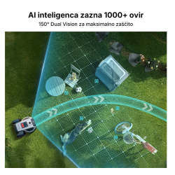 Prikaz sistema AI Dual Vision pri robotski kosilnici ANTHBOT M5 za zaznavanje in izogibanje več kot 1000 različnim oviram na trati.