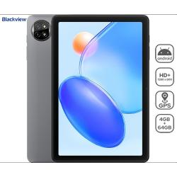 Blackview Tab 20 WiFi, prikazan s sprednje in zadnje strani z ikonami Android, GPS in 4 GB + 64 GB.