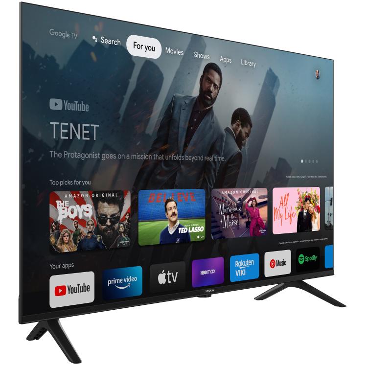 Tesla TV z Google TV, film Tenet na zaslonu, aplikacije, tanek okvir, eleganten stranski dizajn