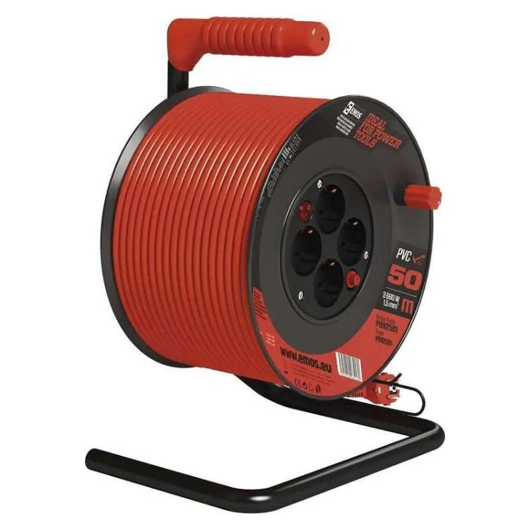 Kolutni podaljšek Emos 50 m / 4 vtičnice / rdeči / PVC / 230 V / 1,5 mm2