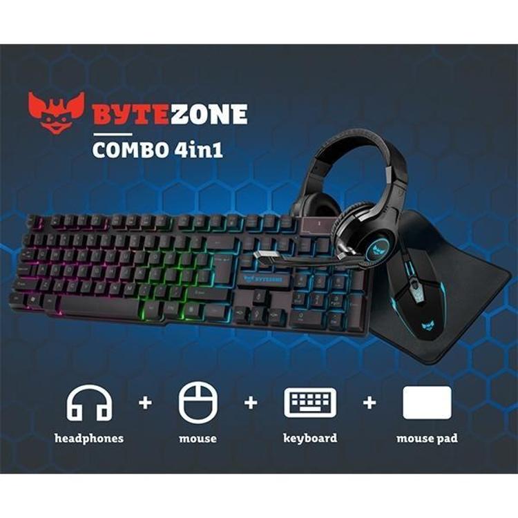 Komplet Bytezone BZ-X4EU, črn (tipkovnica, miška, slušalke in podloga)