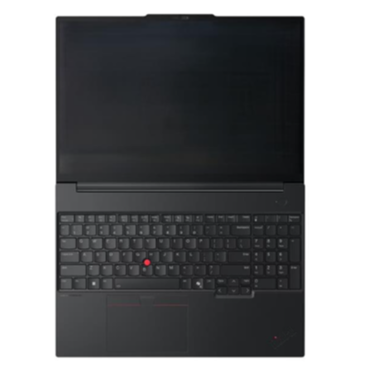 Lenovo ThinkPad E16 Ult5 16/512 WUXGA, NOS, sprednji pogled na odprt prenosnik z velikim 16-palčnim zaslonom.