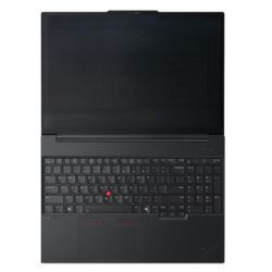 Lenovo ThinkPad E16 Ult5 16/512 WUXGA, NOS, sprednji pogled na odprt prenosnik z velikim 16-palčnim zaslonom.