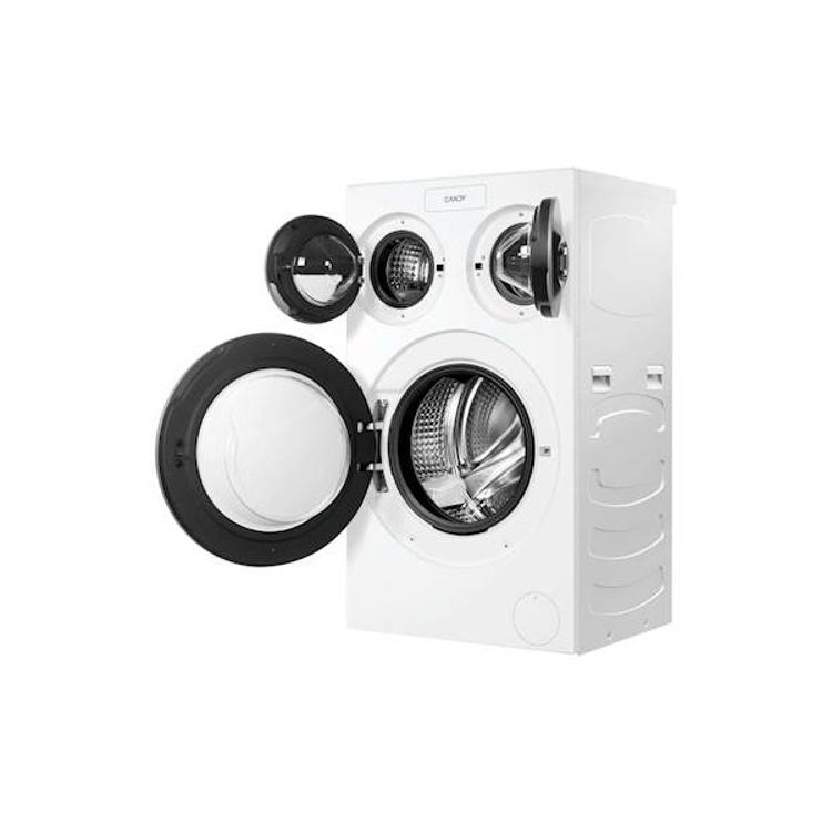 Odprta vrata pralnega stroja Candy MQD 410CBL9‑S, prikaz bobna in dostopa do notranjosti.