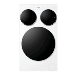 Sprednji pogled na pralni stroj Candy MQD 410CBL9‑S z zaprtimi vrati in minimalističnim dizajnom.