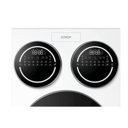 Detajl zgornjega dela pralnega stroja Candy z digitalnima upravljalnima zaslonoma.