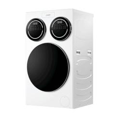 Pralni stroj Candy MQD 410CBL9‑S, bel, sprednji pogled z značilnim okroglim dizajnom vrat in upravljalnimi zasloni.