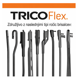 Prikaz združljivosti brisalca Trico Flex z različnimi tipi ročic brisalcev.