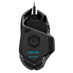 Spodnji del gaming miške Logitech G502 HERO razkriva sistem za prilagajanje teže z odstranljivimi utežmi, ki omogoča personalizirano nastavitev za optimalno igralno izkušnjo.