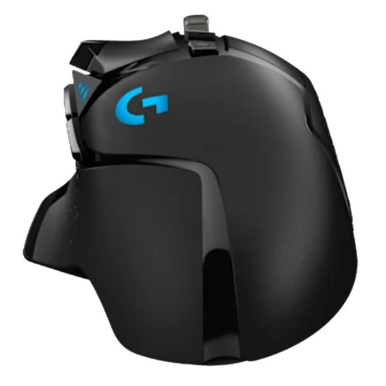 Ergonomska zasnova gaming miške Logitech G502 HERO z osvetljenim logotipom G, naprednimi programabilnimi gumbi in natančnim drsnim koleščkom zagotavlja vrhunski nadzor pri igranju.