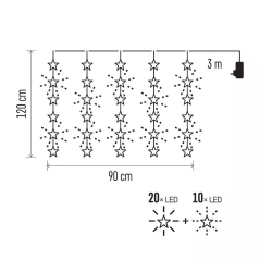 LED božični zastor zvezde, 120x90 cm, notranji, topla bela, časovnik_2