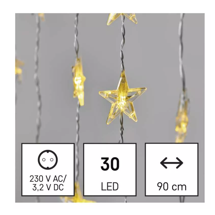 LED božični zastor zvezde, 120x90 cm, notranji, topla bela, časovnik_1