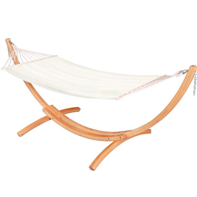 Leseno stojalo z belo visečo mrežo, ukrivljena konstrukcija za vrt ali teraso