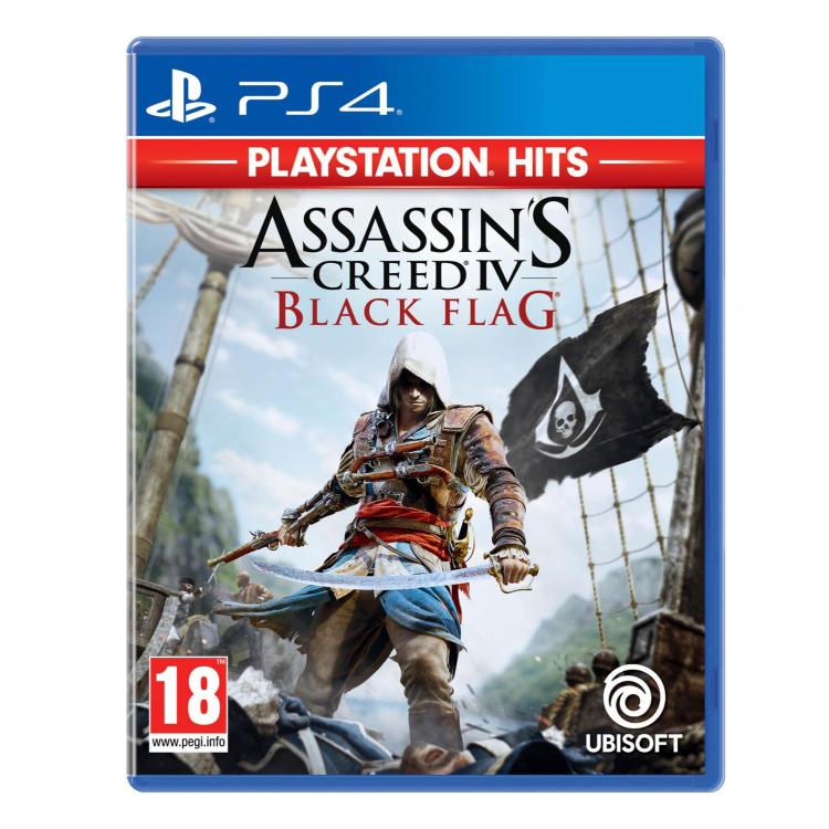 PS4 igra Assassin's Creed IV: Black Flag - pirat z mečem in pištolo na ladji s piratsko zastavo.