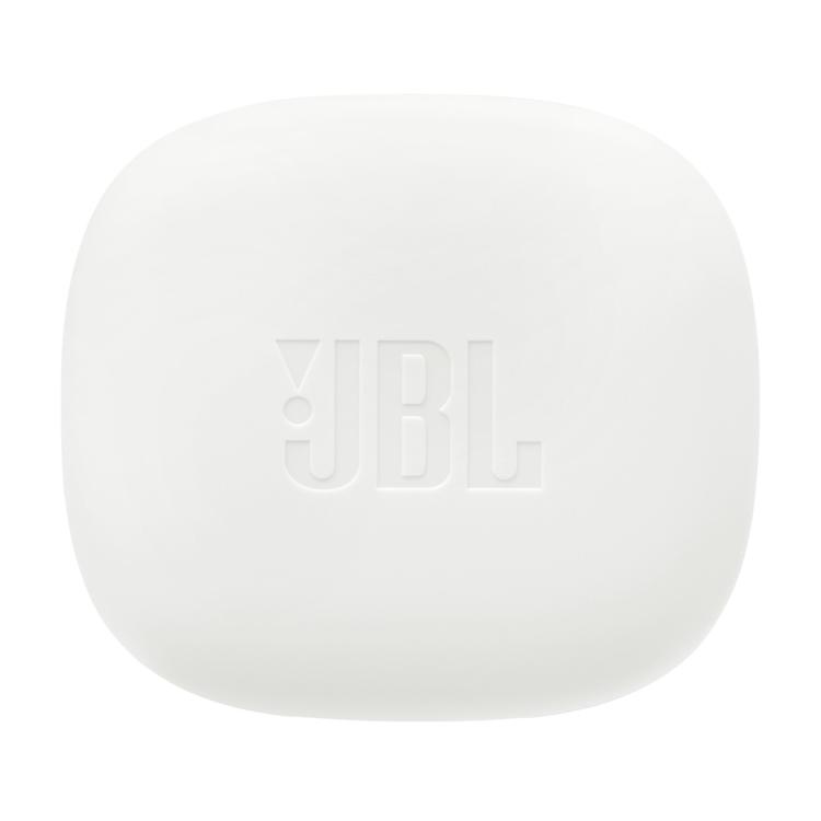Zaprt bel polnilni etui JBL Vibe Flex 2 z vgraviranim logotipom na sprednji strani.