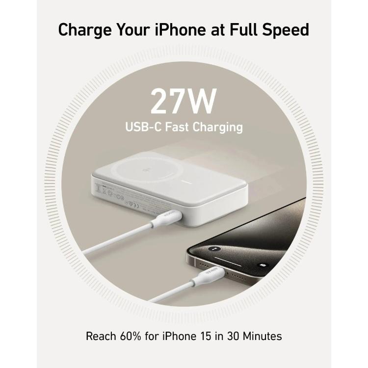Prenosna baterija Anker MagGo 633, 10000 mAh, bel