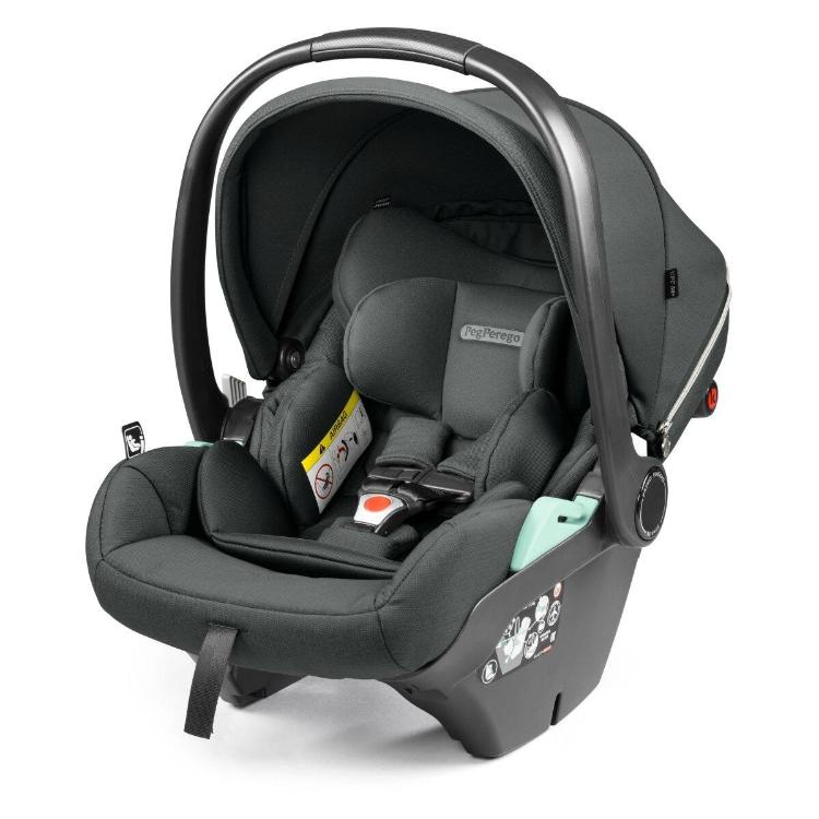 Otroški avtosedež Peg Perego v temno sivi barvi s strehico, sprednji pogled