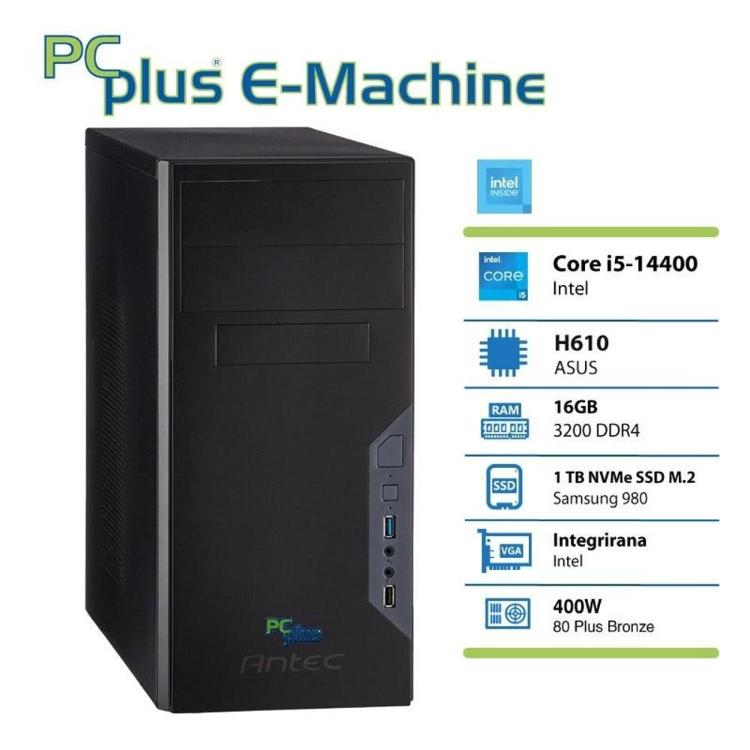 Namizni računalnik PCPLUS E-machine i5-14400 16GB 1TB NVMe SSD Windows 11 Pro