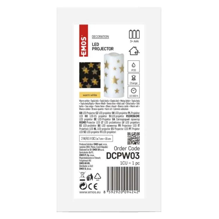 LED božični projektor Emos zvezdice, 3x AAA, notranji, topla bela