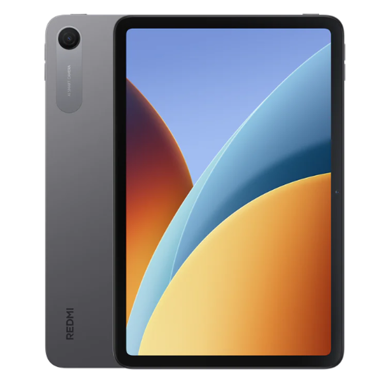 Xiaomi Redmi Pad: spredaj velik zaslon z ozkim robom, zadaj siv kovinski pokrov z enojno kamero in napisom Redmi.
