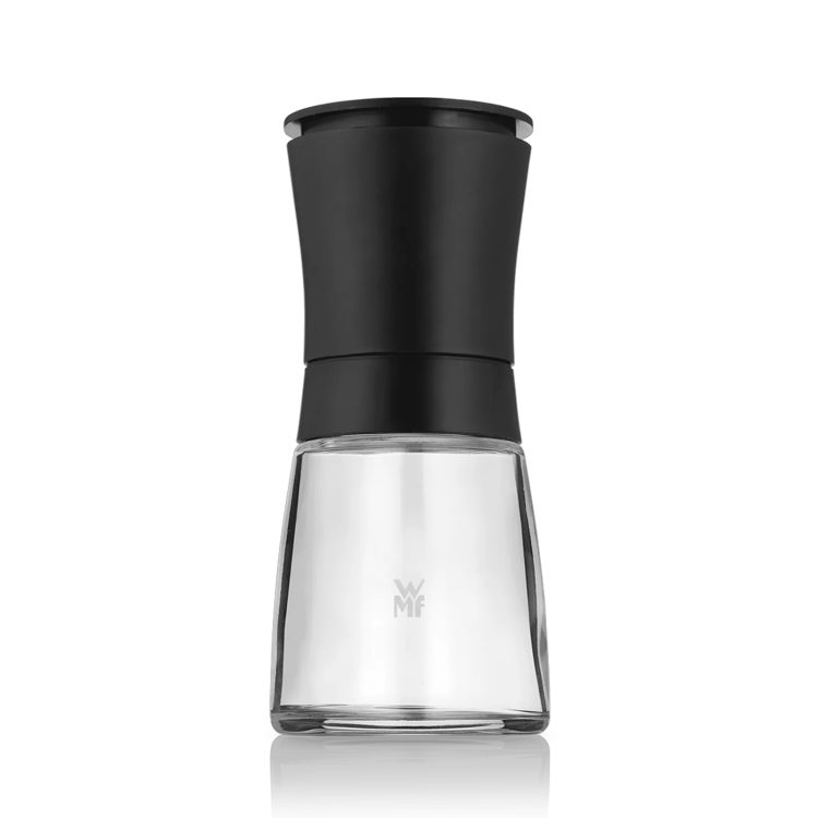 WMF Ceramill mlinček za začimbe v črno‑prozornem dizajnu z logotipom na steklu
