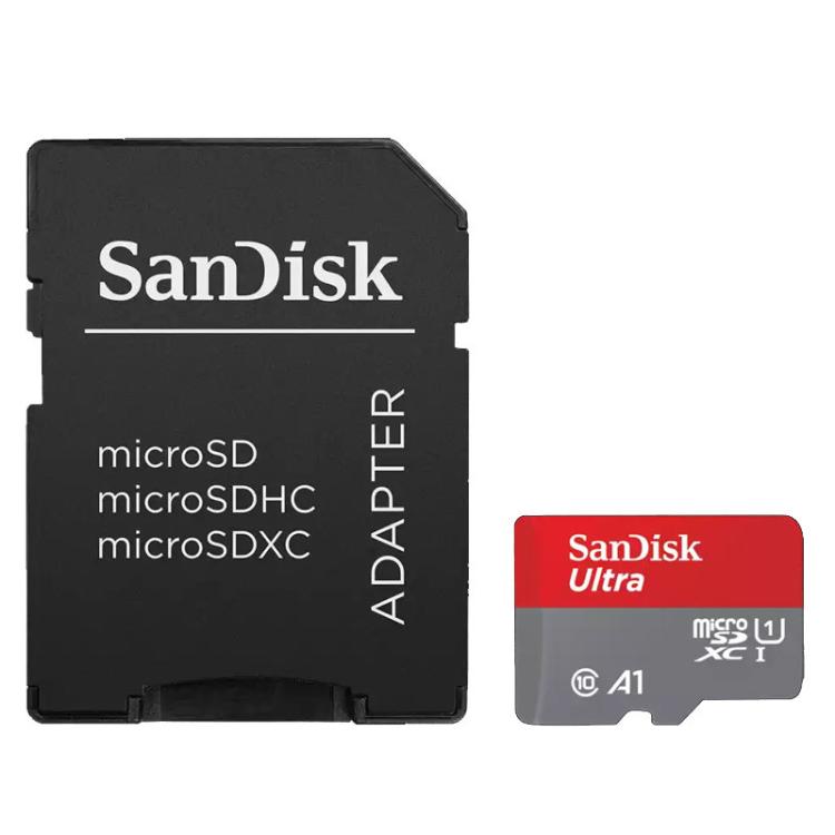 Pomnilniška kartica SanDisk Ultra 32 GB A1 z visoko hitrostjo prenosa podatkov zagotavlja nemoteno snemanje videoposnetkov, hitro kopiranje datotek in učinkovito razširitev prostora za shranjevanje.