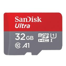 MicroSDHC pomnilniška kartica SanDisk Ultra 32 GB z zmogljivostjo A1, hitrostnim razredom Class 10 in UHS-I omogoča hitro nalaganje aplikacij ter zanesljivo shranjevanje fotografij, videoposnetkov in drugih datotek.
