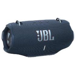 JBL Xtreme 4 – prenosni Bluetooth zvočnik v modri barvi z logotipom JBL, nosilnimi obročki in pasivnimi radiatorji.