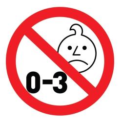 Opozorilni simbol prepovedi za otroke od 0 do 3 let zaradi majhnih delov.