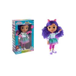 Lutka Gabby iz Gabby's Dollhouse z vijoličnimi lasmi, zvočnimi učinki in dodatki, primerna za otroke 3+.