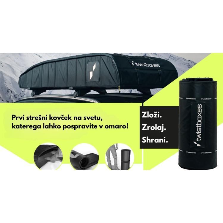 Werollit Twistboxes zložljiv strešni kovček 520 L, montaža na avto, zložljiv dizajn za shranjevanje.