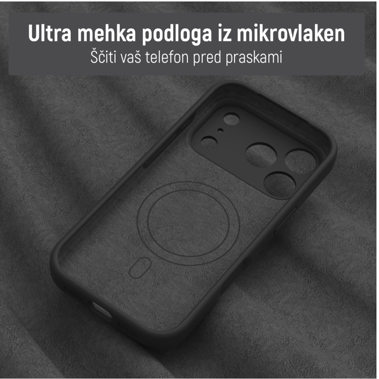 Notranjost oranžnega ovitka N‑Soft Magnetic z mehko podlogo iz mikrovlaken za zaščito telefona pred praskami.