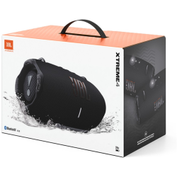 Embalaža zvočnika JBL z prikazom izdelka in ročajem na vrhu škatle