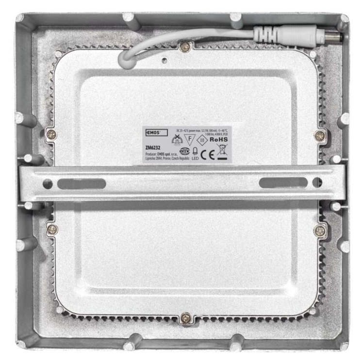 Nadometni LED panel Emos, kvadratni, srebrn, 12,5W, nevtralno bela