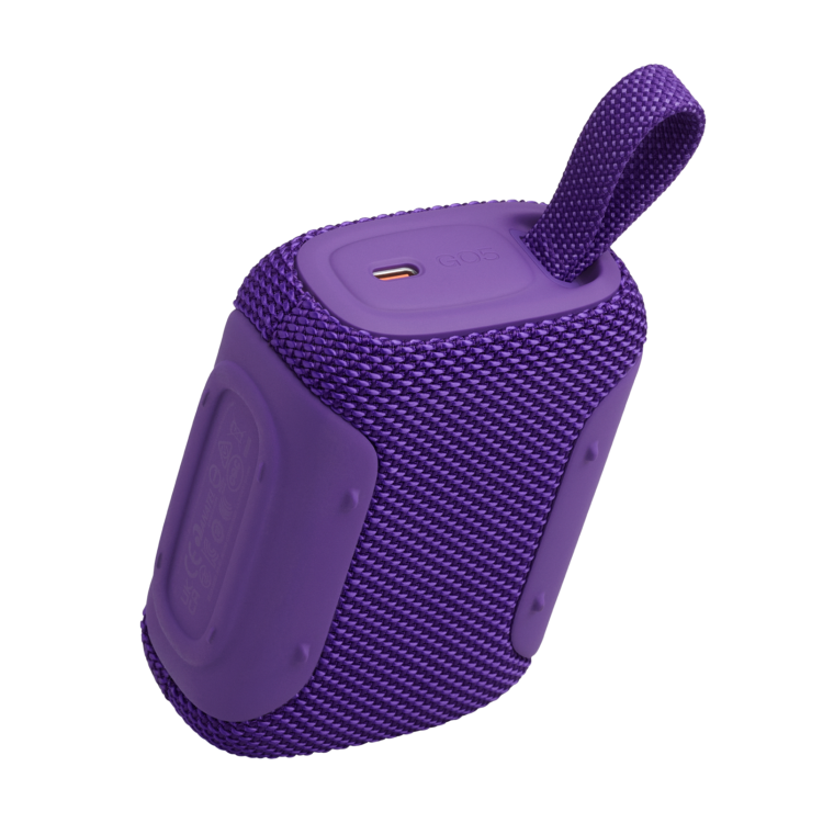 JBL GO5 vijoličen zvočnik od zgoraj z USB‑C vhodom in trpežnim trakom
