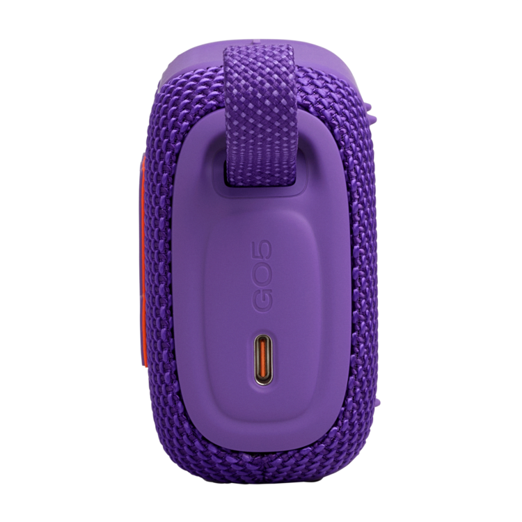 JBL GO5 vijoličen zvočnik od spodaj z USB‑C priključkom, zanko in gumiranim ohišjem