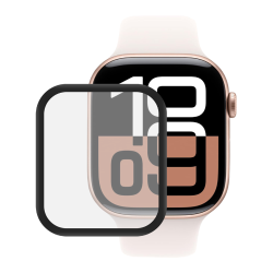 Prosojno zaščitno kaljeno steklo za pametno uro Apple Watch Series 10 (46 mm), prikazano na zaslonu ure.