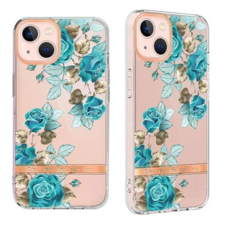 Gumiran ovitek (TPUP) za Apple iPhone 14 Plus, flowers, modra