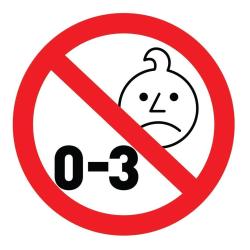Opozorilni simbol prepovedi za otroke od 0 do 3 let zaradi majhnih delov.