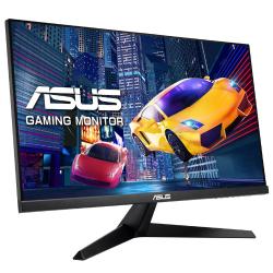 ASUS gaming monitor z ozkimi robovi in dinamično avtomobilsko grafiko na zaslonu.