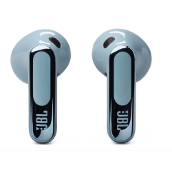 JBL brezžične slušalke, svetlo modre barve, pogled od zadaj z zvočnimi odprtinami