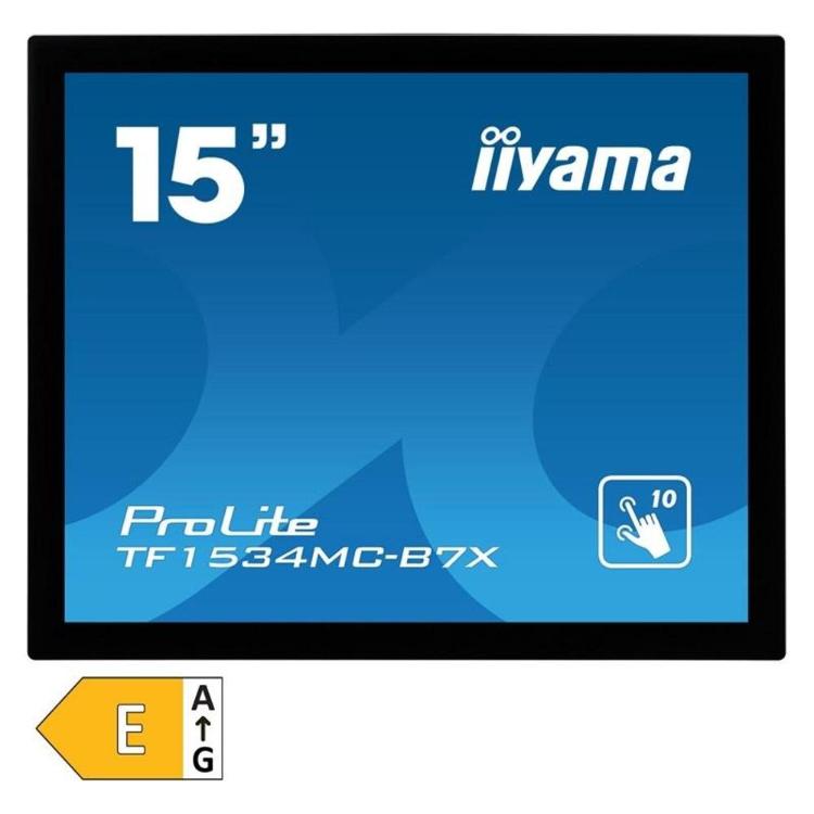 iiyama ProLite TF1534MC‑B7X, 15" monitor na dotik, projicirano kapacitivno upravljanje, robusten črn okvir.