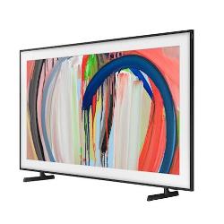 Samsung The Frame TV, sprednji pogled, tanek okvir, umetniški prikaz slike, minimalistično stojalo.