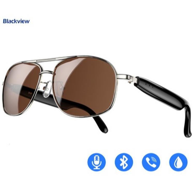 Blackview pametna očala, srebrn okvir, rjave leče, Bluetooth, mikrofon, upravljanje klicev.